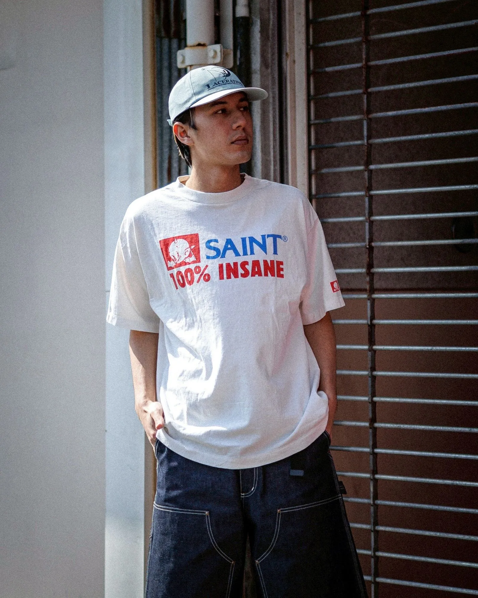 SAINT Mxxxxxx INSANE SS TEE/WHT Little Devil Angel TEE 100% INSANE slogan printed short sleeves off-white S-XL tube-woven fabric without side seams OE yarn original same weight correct version original main mark/wash mark/little angel security code original development no touch printing